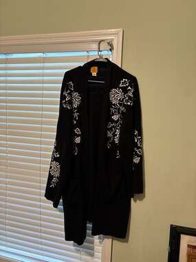 Ruby Rd. Woman Floral Embroidered Open Front Cardigan with Pockets 2X